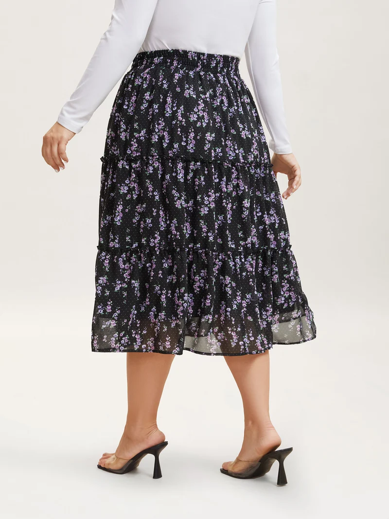 Flirty Floral Pleated Sheer Midi Skirt