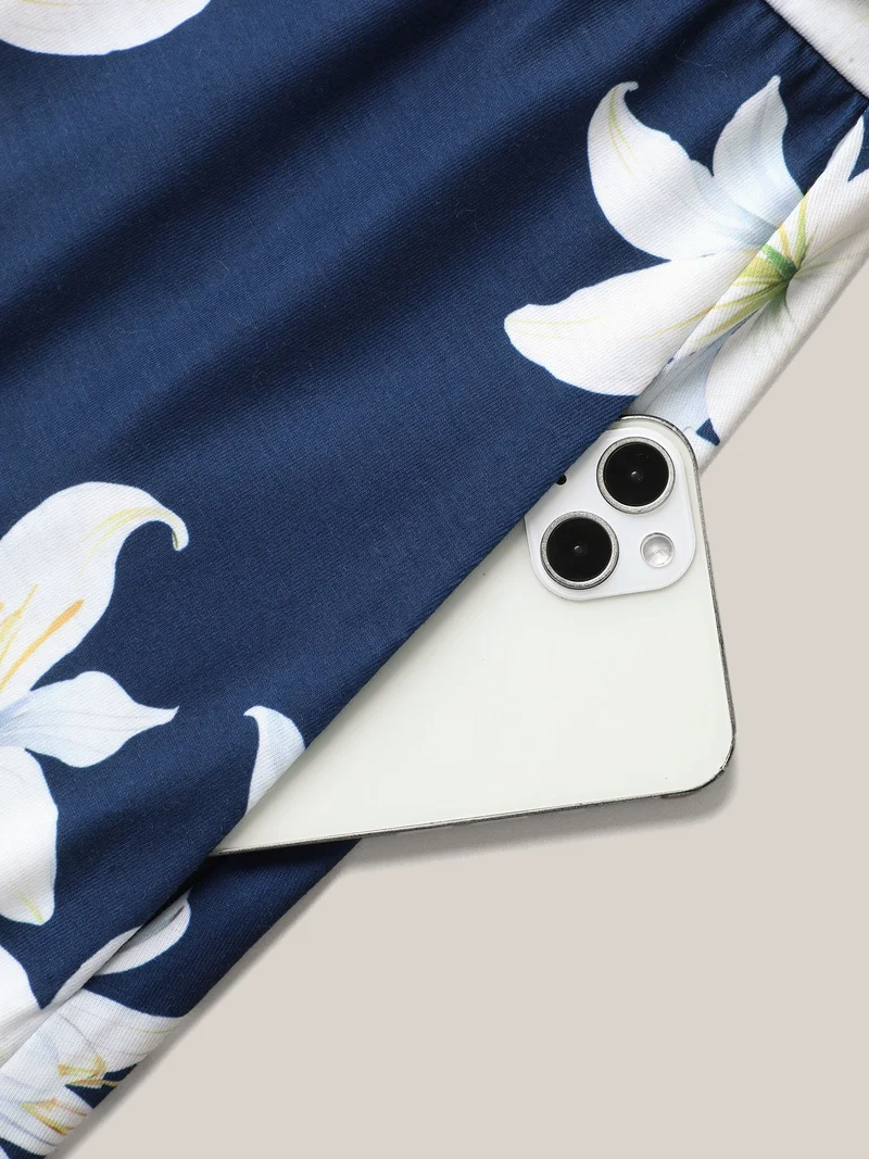 Floral Surplice Neck Pleated Midi Dress