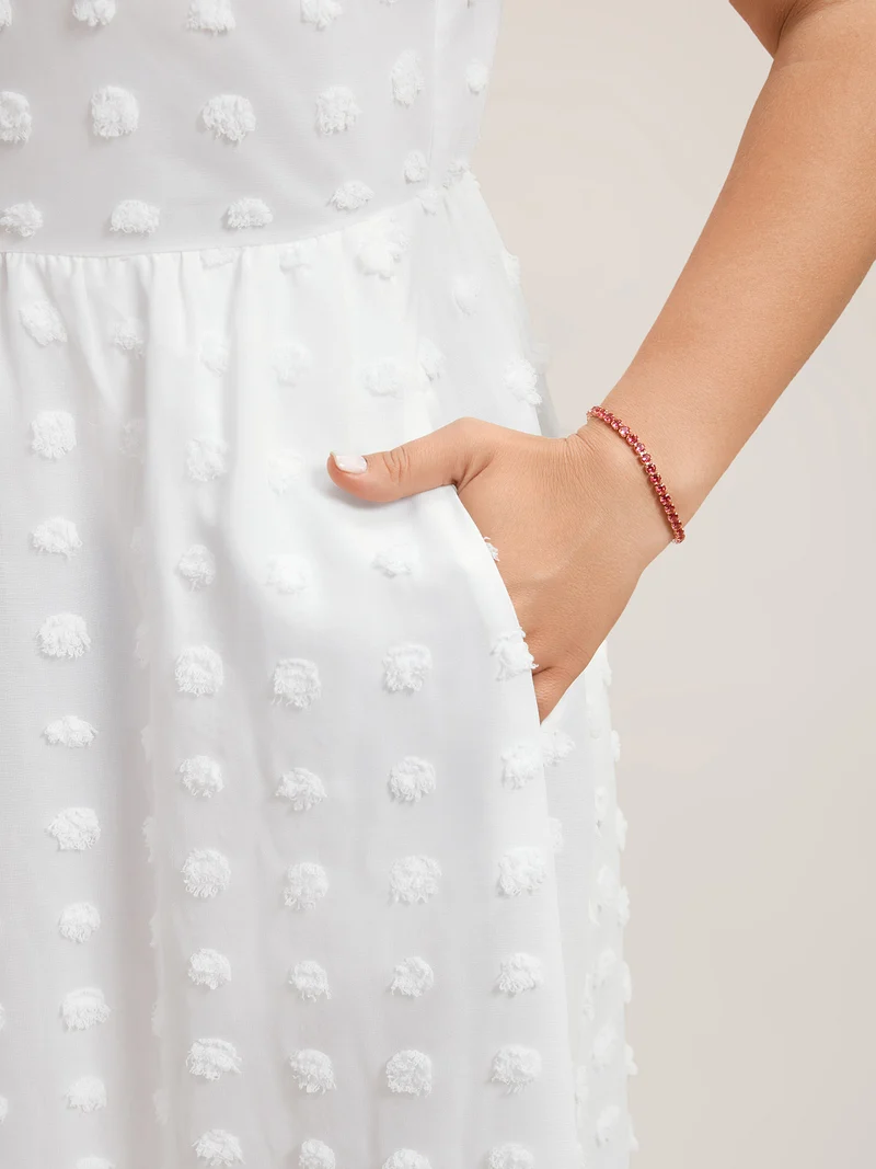 Textured Plain Tiered Ruffles Sleeve Dress