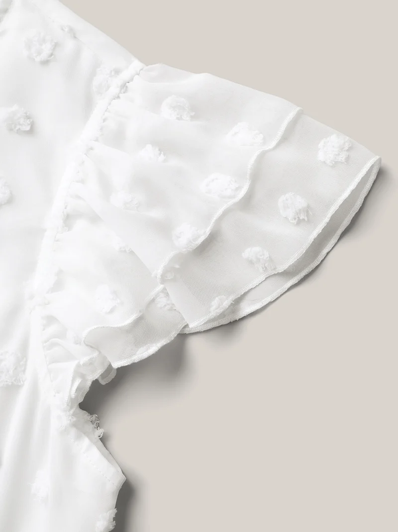 Textured Plain Tiered Ruffles Sleeve Dress