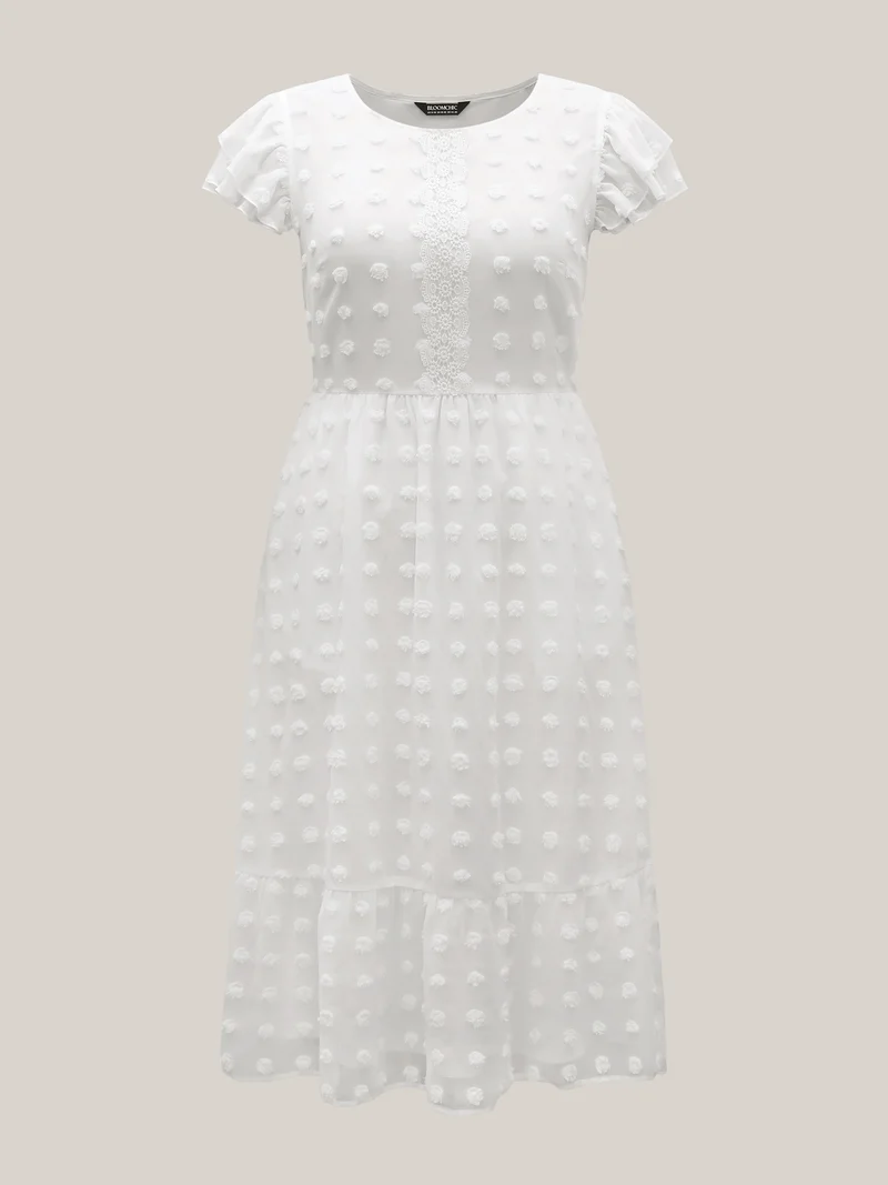Textured Plain Tiered Ruffles Sleeve Dress