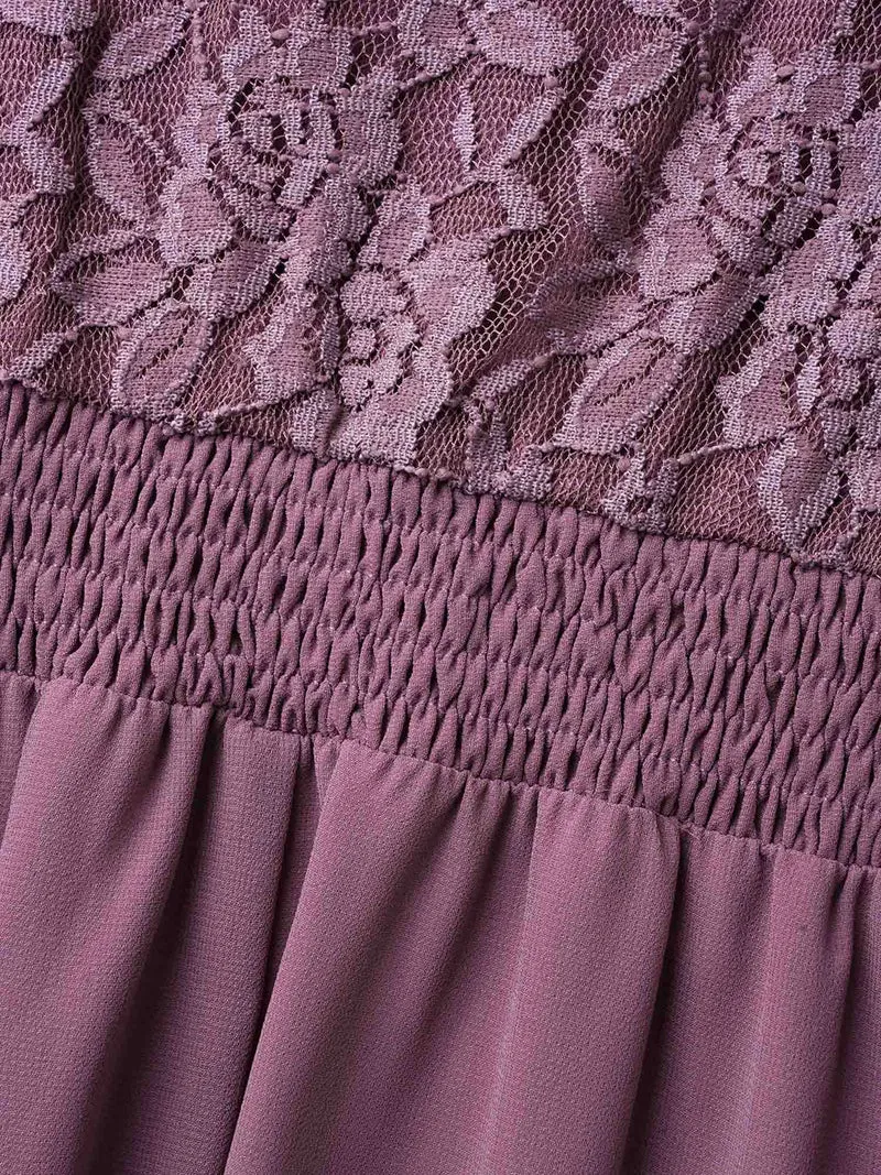 Chiffon Lace Waist-Defining Midi Dress
