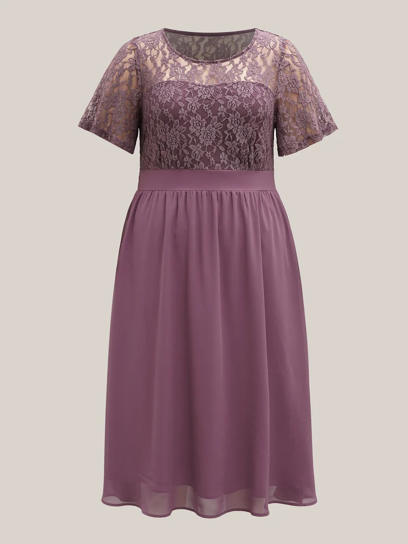 Chiffon Lace Waist-Defining Midi Dress