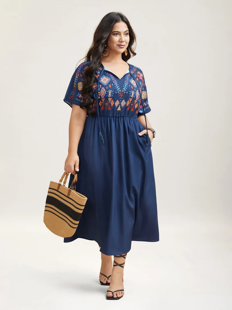 Multi-Color Floral Print Pockets Maxi Dress