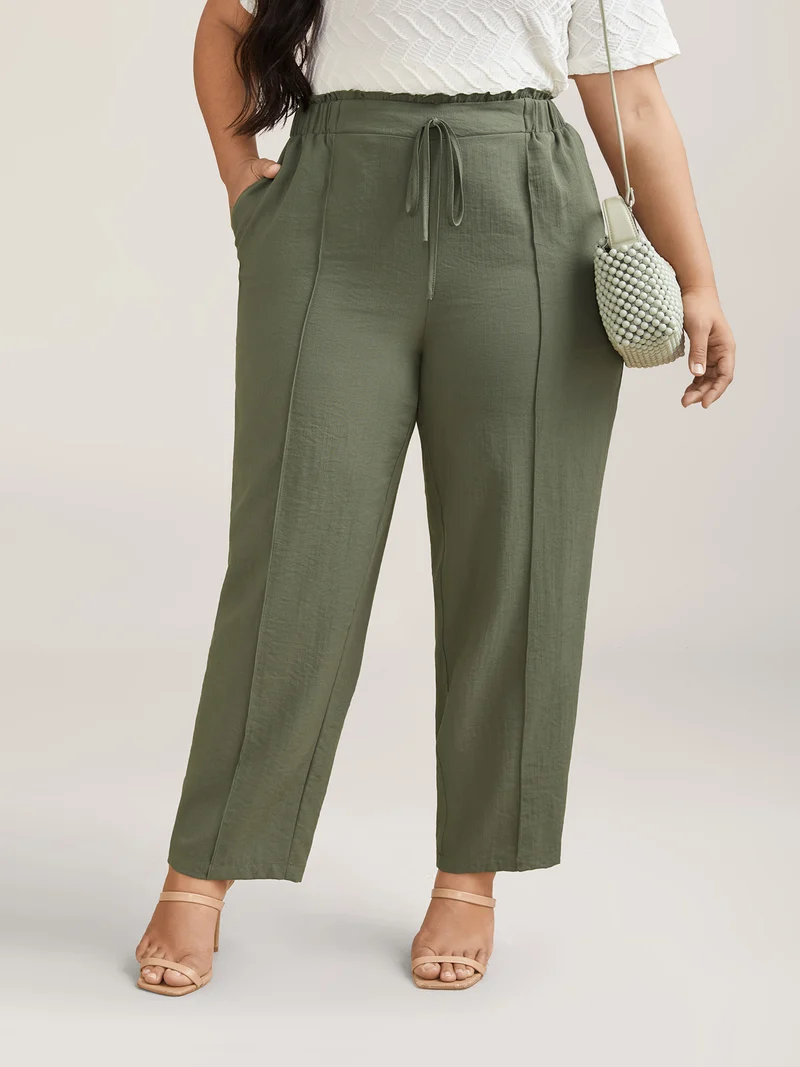 Waist Drawstring Seamed Straight Pants