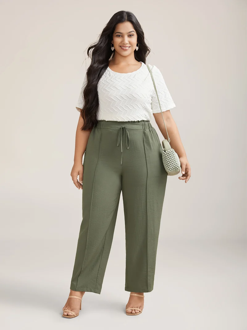Waist Drawstring Seamed Straight Pants