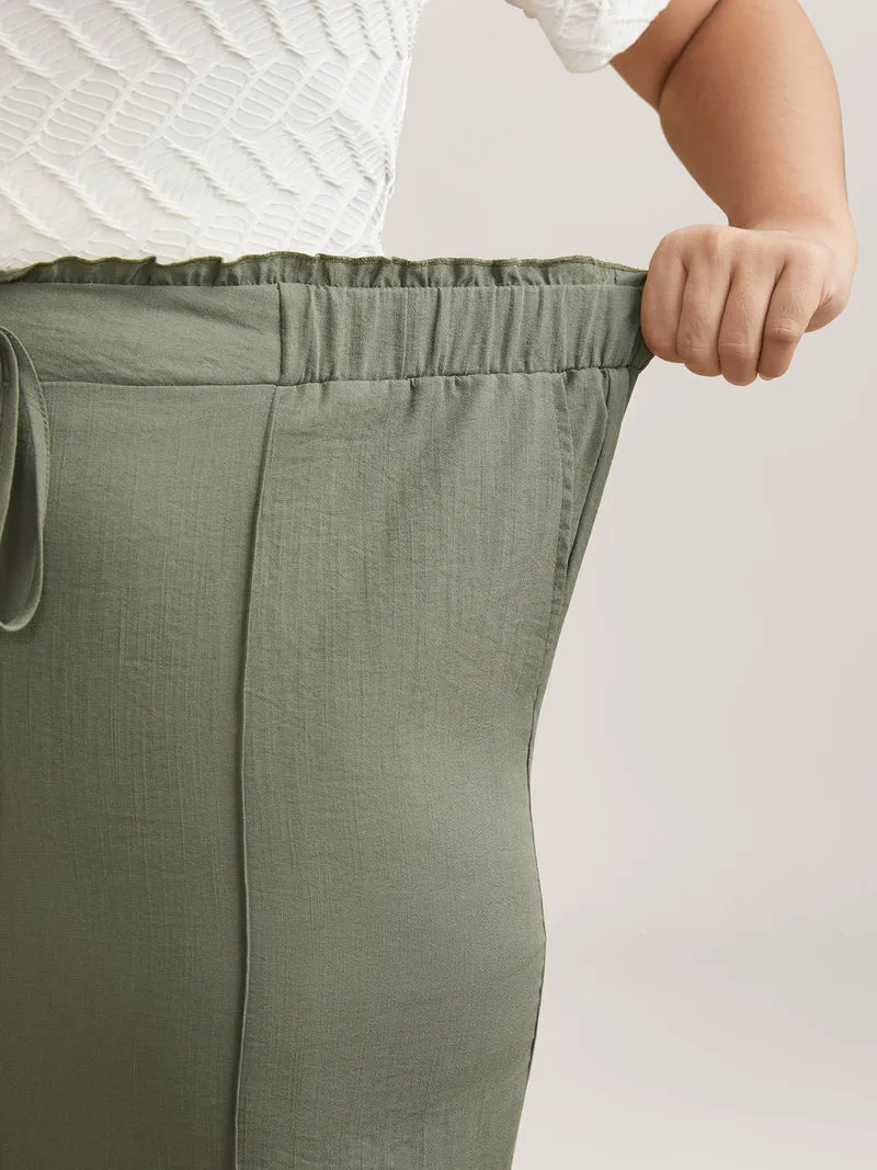 Waist Drawstring Seamed Straight Pants