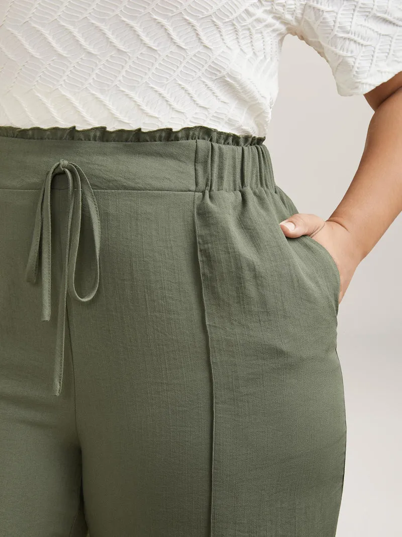 Waist Drawstring Seamed Straight Pants