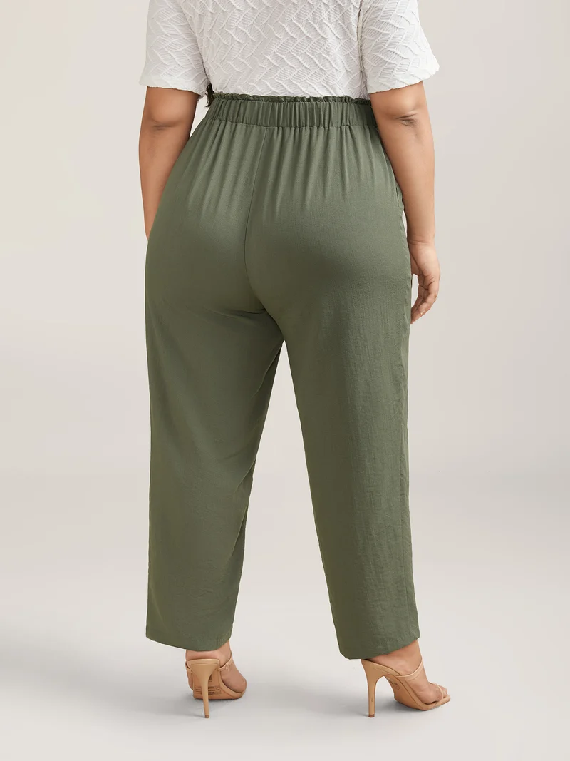Waist Drawstring Seamed Straight Pants