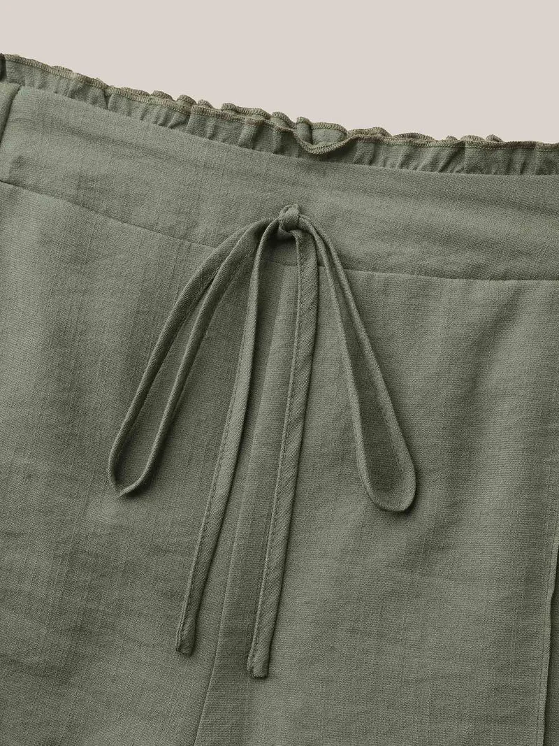 Waist Drawstring Seamed Straight Pants