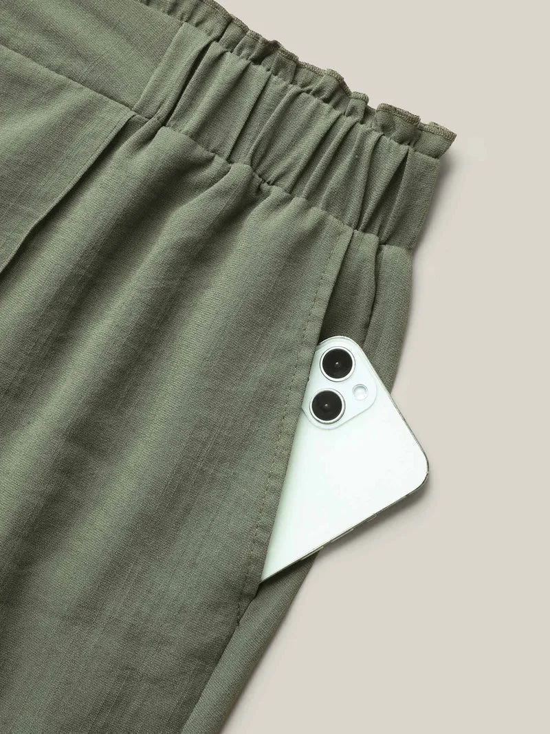 Waist Drawstring Seamed Straight Pants