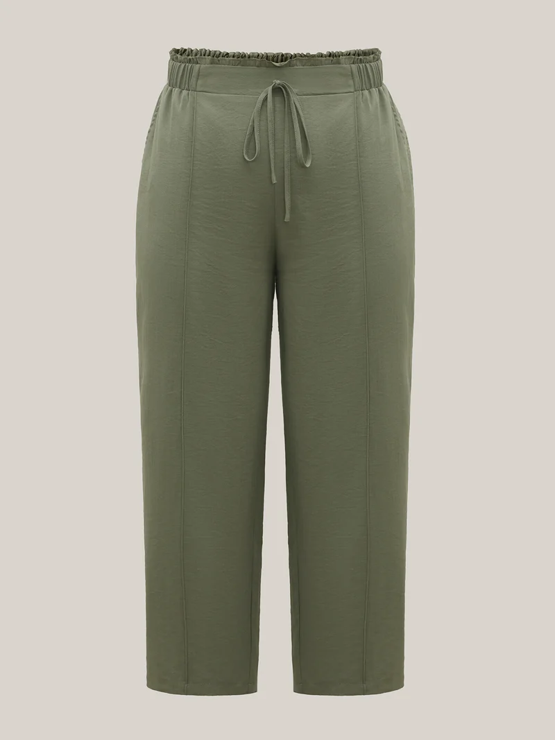 Waist Drawstring Seamed Straight Pants