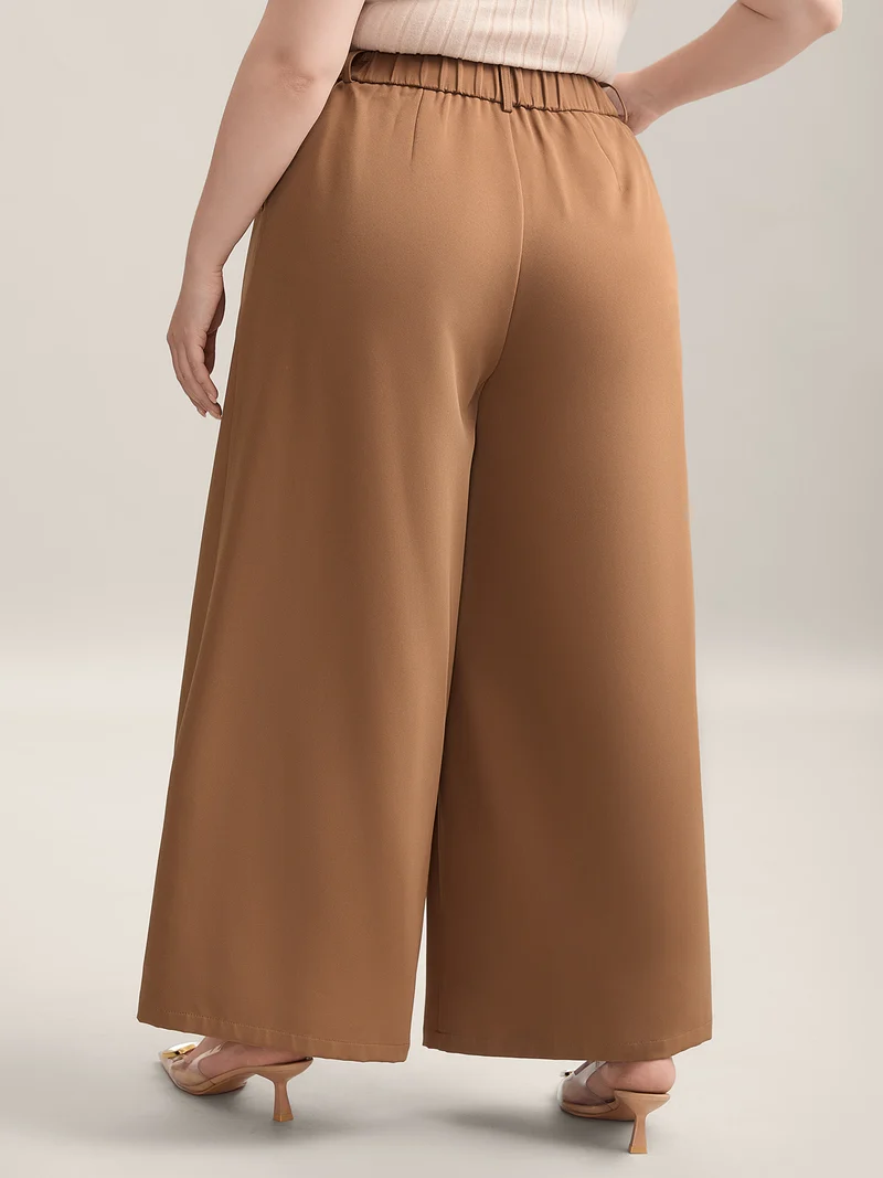 Stretchy Waist Pleated Wide-Leg Pants