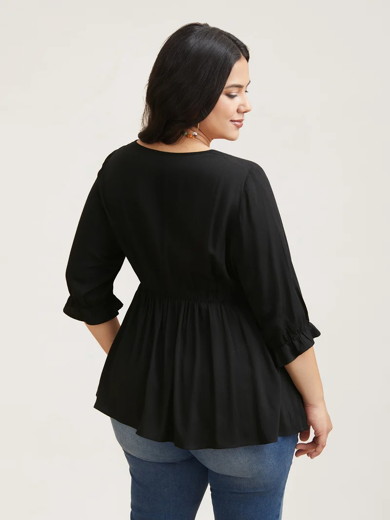 Embroidered Lace Spliced Peplum Shirt