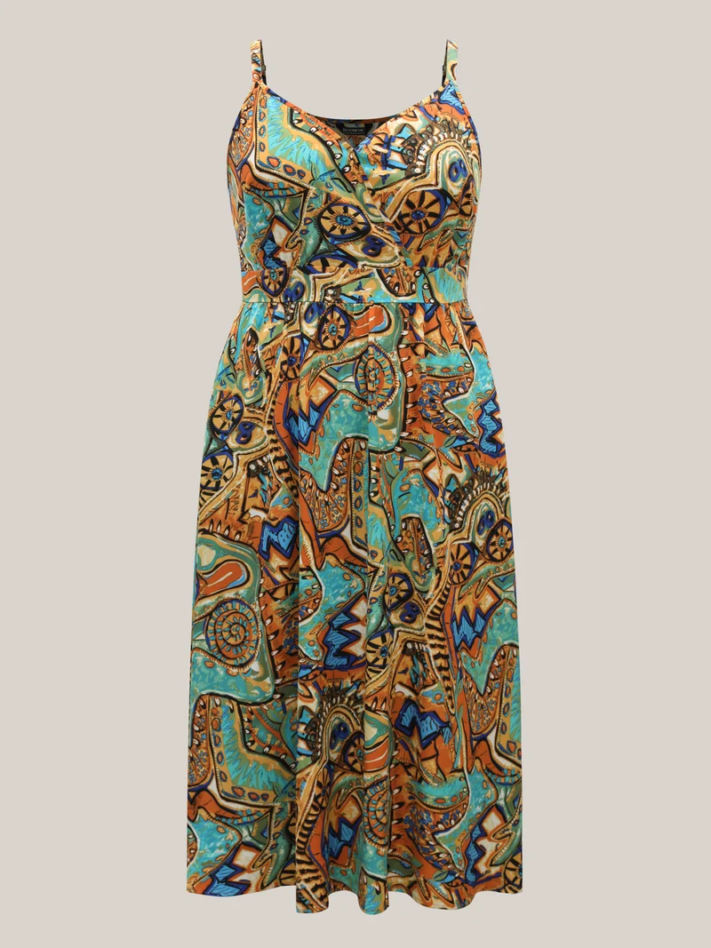 Boho Print Stretchy Waist Pockets Maxi Dress