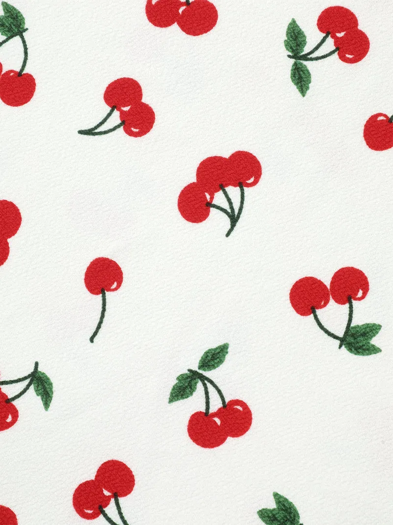 Cherry Print Stretchy V-Neck T-Shirt