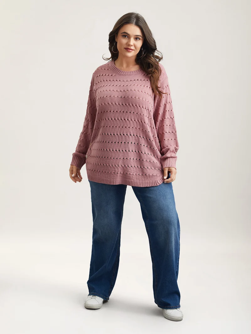 Cut-Out Buttons Round Neck Pullover
