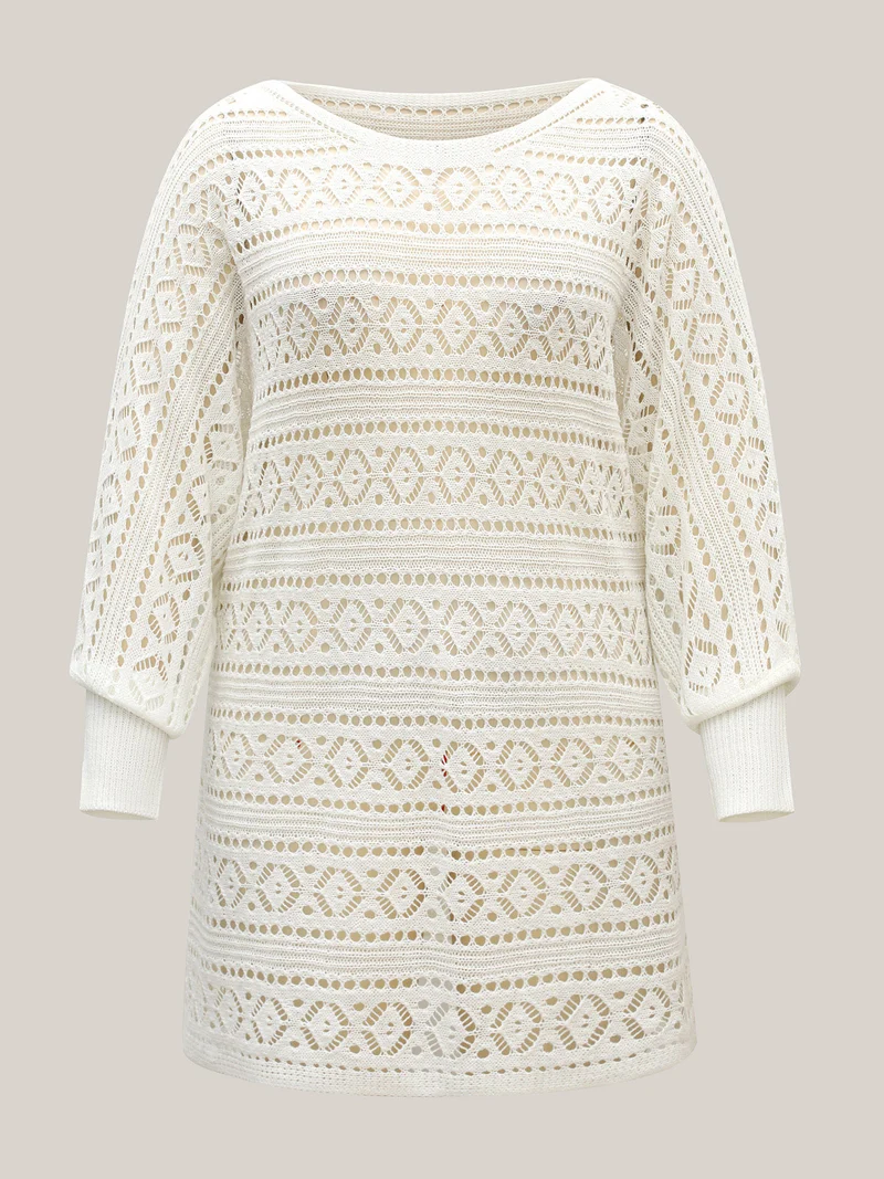 Textured Cut-Out Balloon Sleeve Swim Cover-Up
