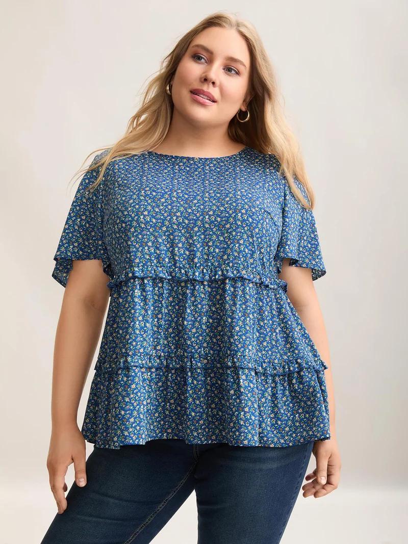 Ditsy Floral Print Ruffled Tiered Blouse