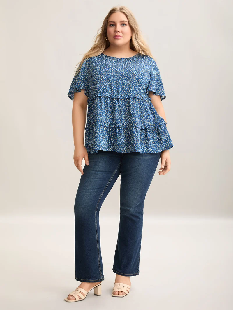 Ditsy Floral Print Ruffled Tiered Blouse