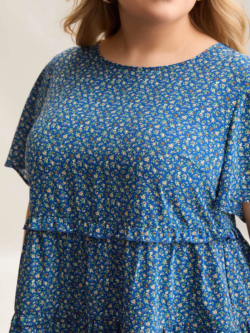 Ditsy Floral Print Ruffled Tiered Blouse