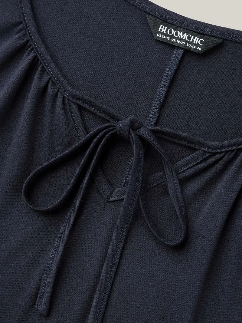 Dual-Tone Lace Neck Tie Relaxed T-Shirt