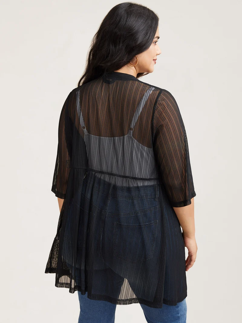 Sheer Lace Detail Tied Kimono Cardigan
