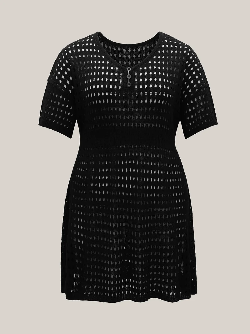 Cut-Out Waist-Cinched Button Swim Cover-Up