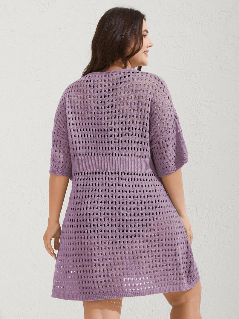 Cut-Out Waist-Cinched Button Swim Cover-Up