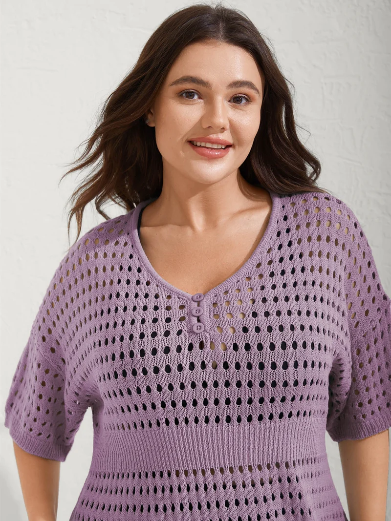 Cut-Out Waist-Cinched Button Swim Cover-Up