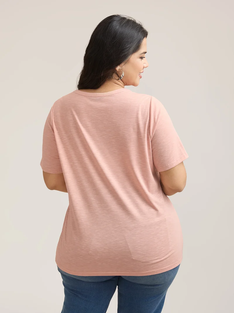 Lace Detail Notched Collar Fitted T-Shirt