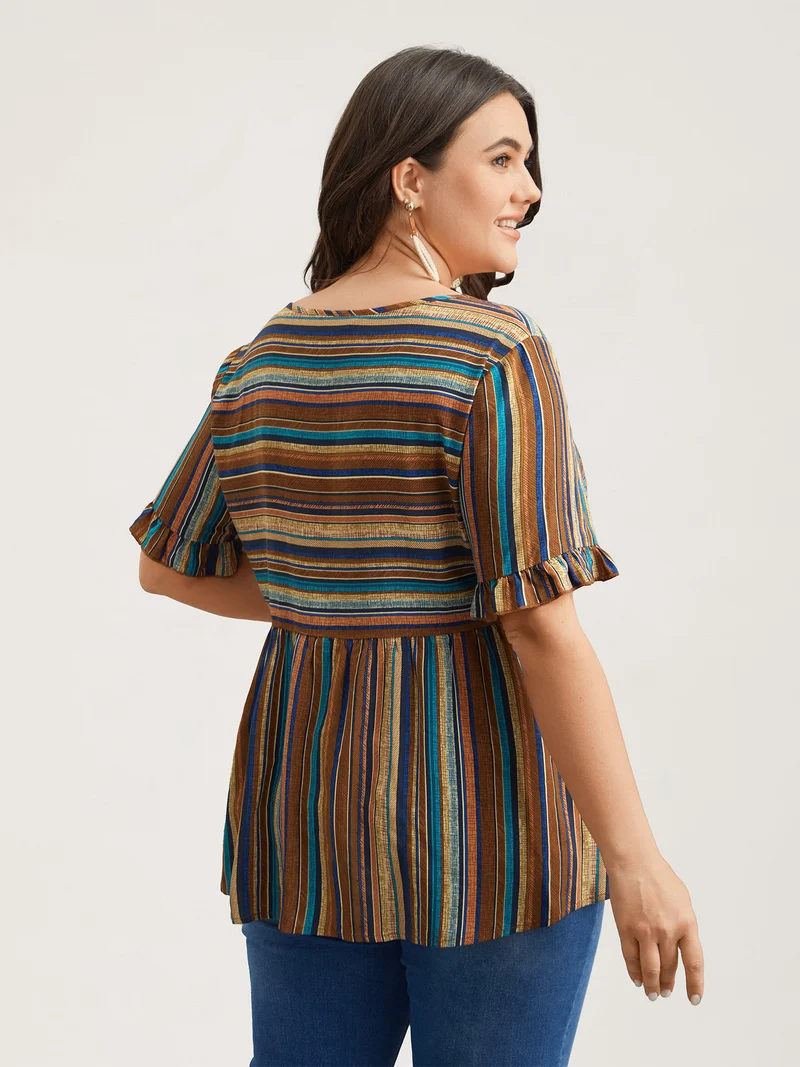 Striped V-Neck Peplum Shirt