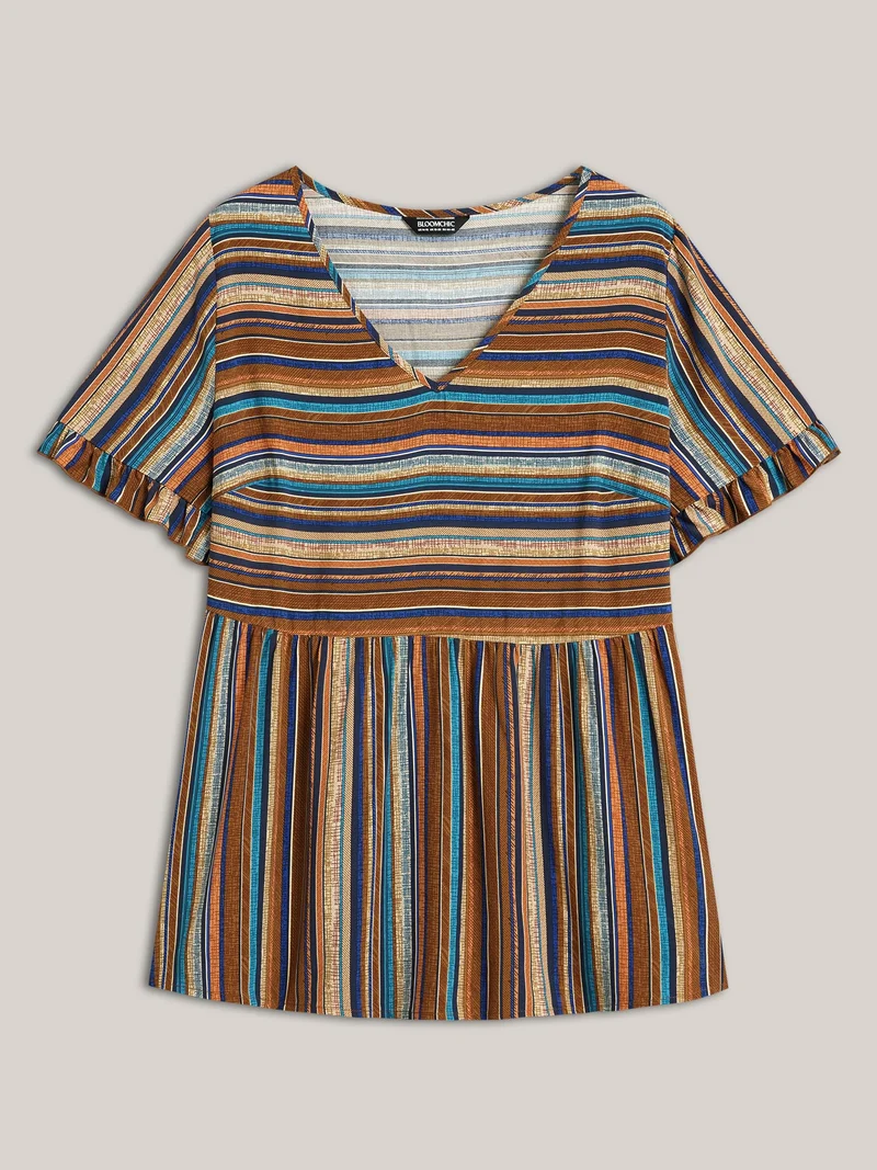 Striped V-Neck Peplum Shirt
