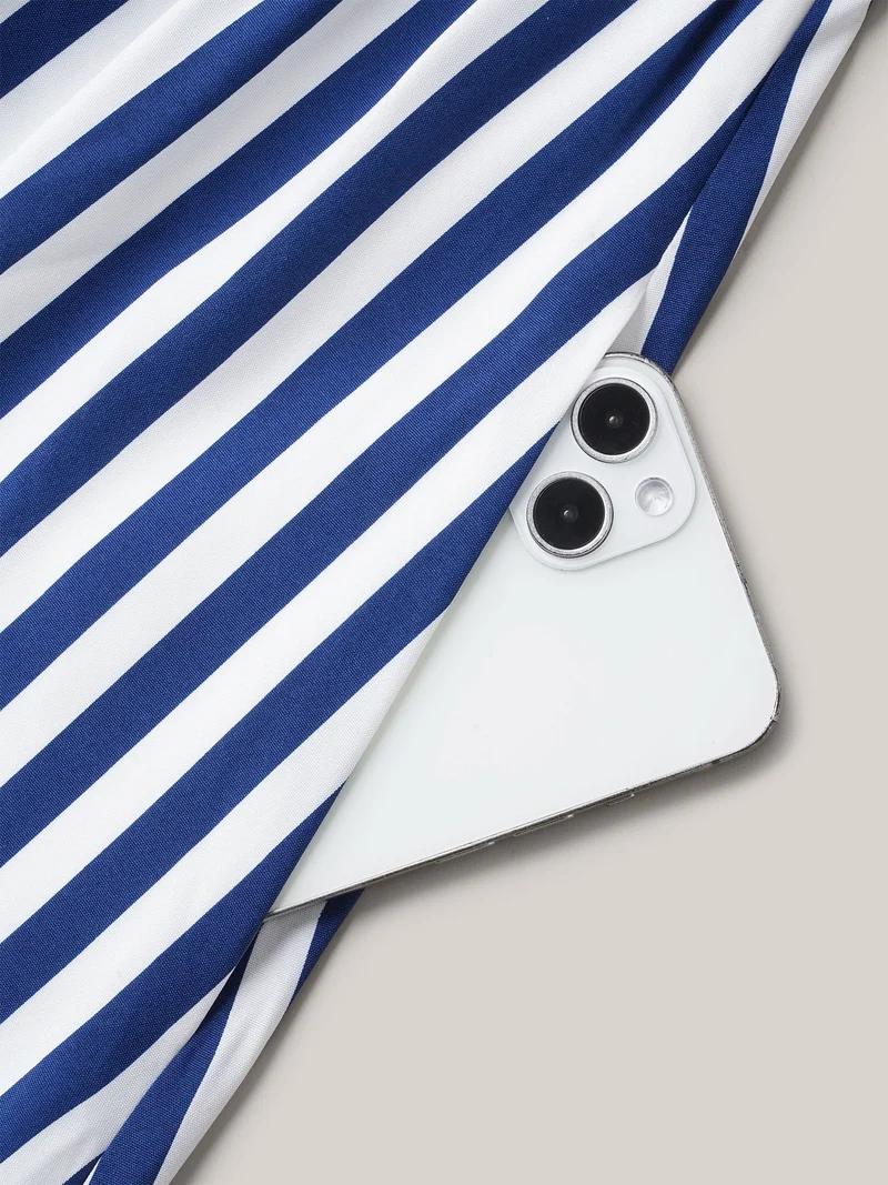 Nautical Stripes Stretchy Waist Tiered Midi Dress