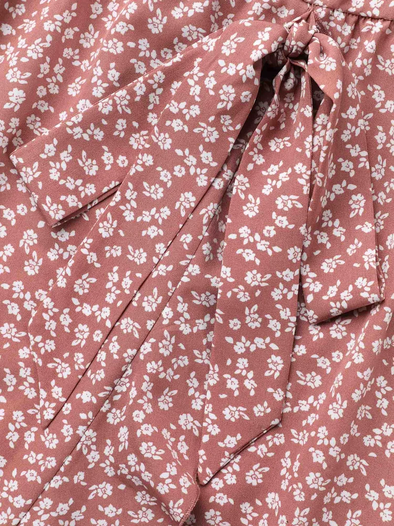 Ditsy Floral Print Stretchy-Waist Ruffle Midi Dress