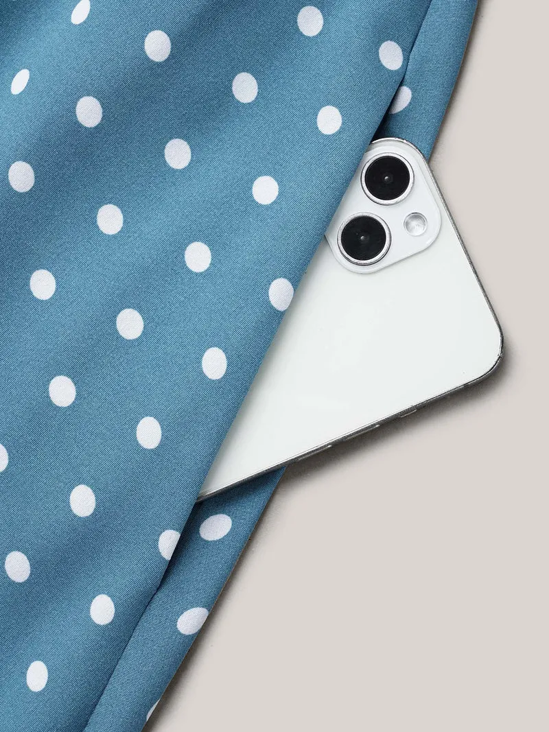 Polka Dot Print Belted Stretchy Midi Dress