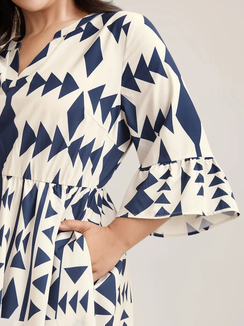 Geometric Print Stretchy Waist Pockets Maxi Dress