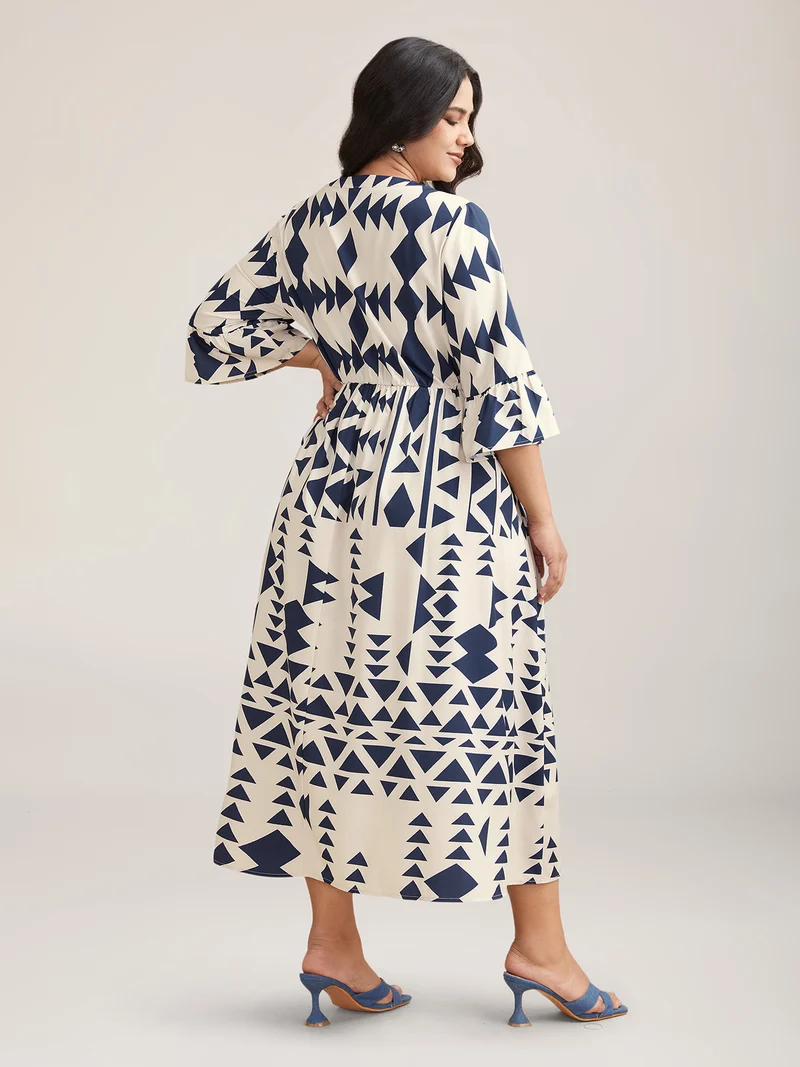Geometric Print Stretchy Waist Pockets Maxi Dress
