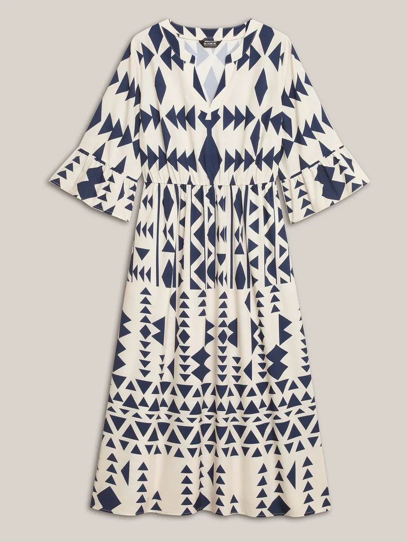 Geometric Print Stretchy Waist Pockets Maxi Dress