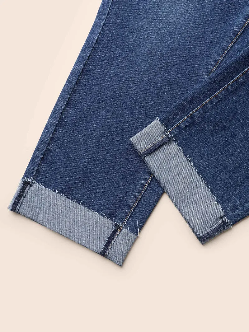 Whiskered Rolled Hem Slim-Fit Jeans