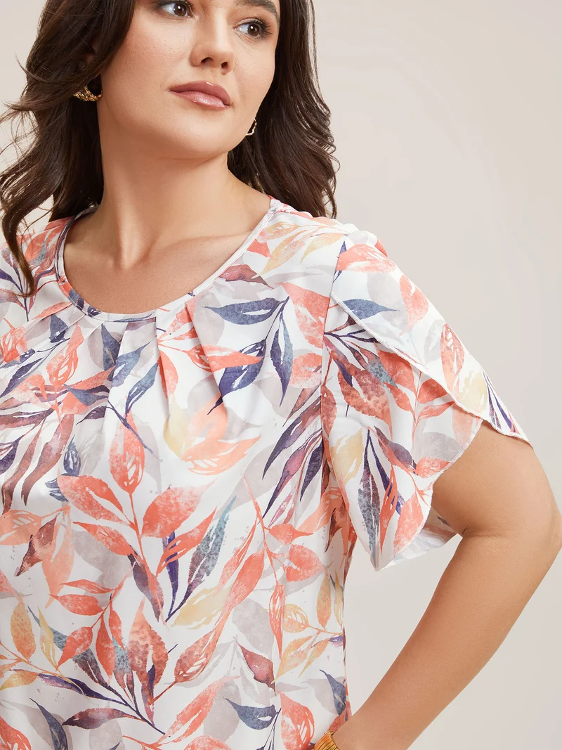 Floral Petal Sleeve Pleated Shirt