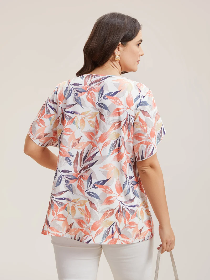 Floral Petal Sleeve Pleated Shirt