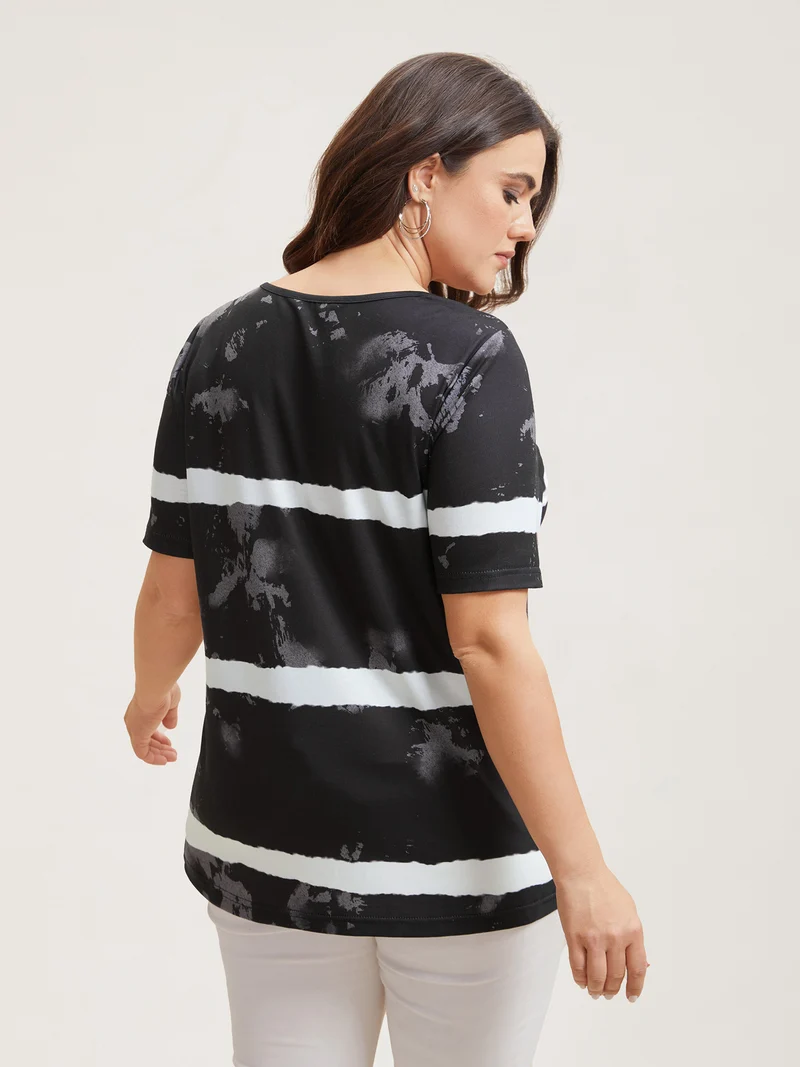 Tie-Dye Gradient Stripes Round Neck T-Shirt