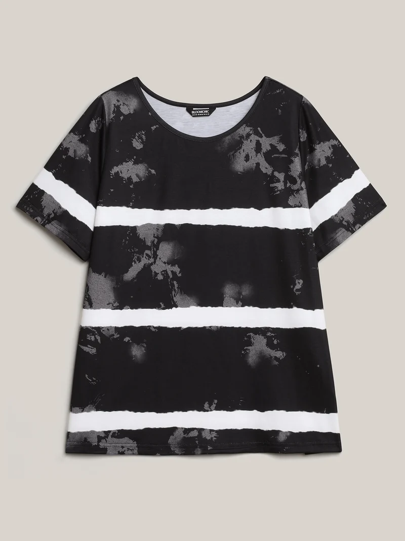 Tie-Dye Gradient Stripes Round Neck T-Shirt