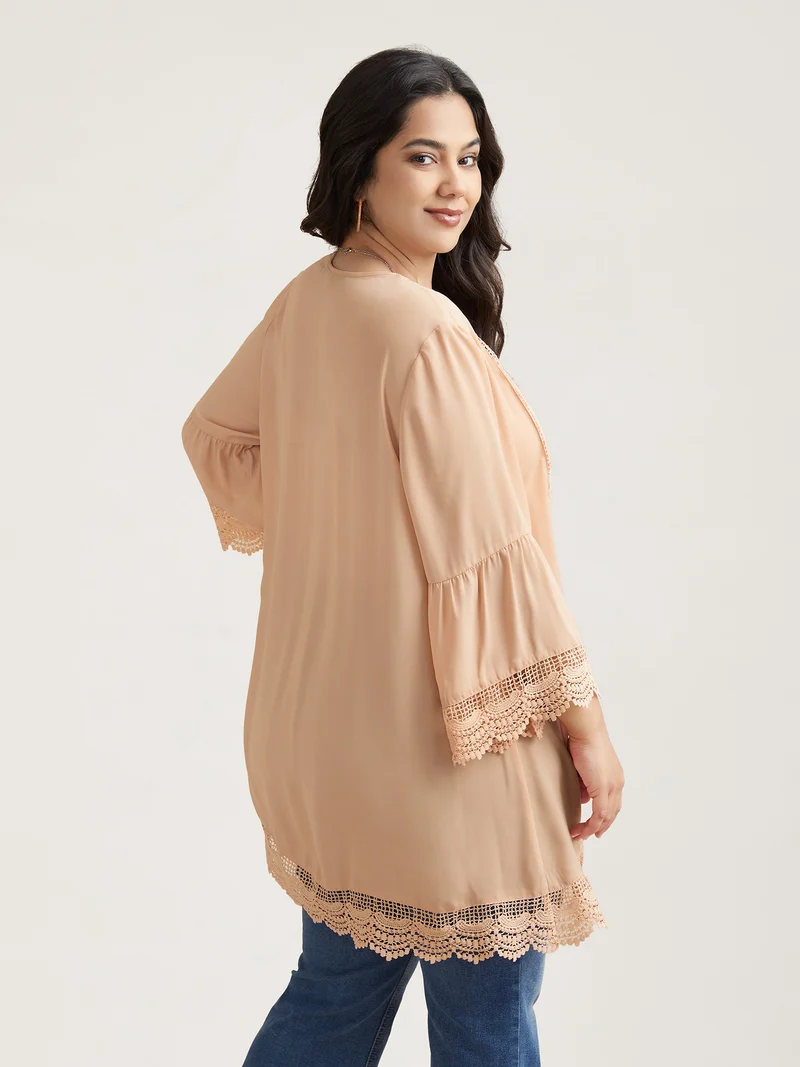 Scalloped Lace Open Front Kimono Cardigan