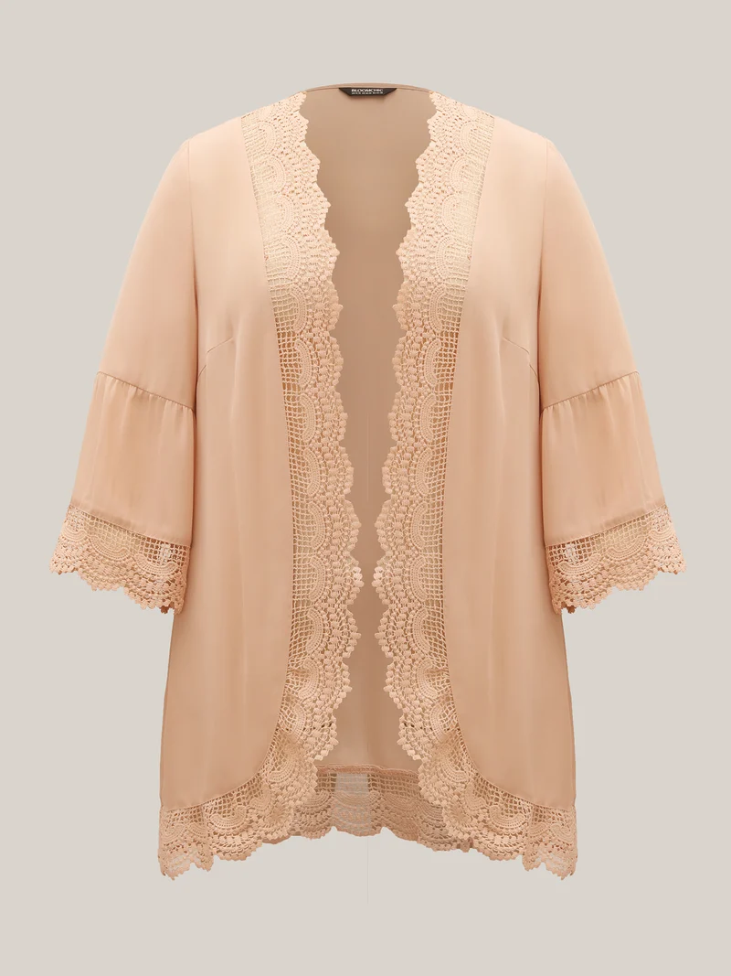 Scalloped Lace Open Front Kimono Cardigan