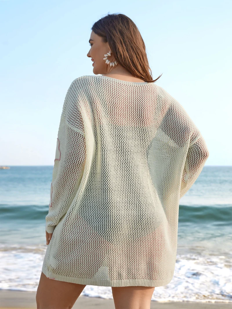 Floral Pattern Cut-Out Round Neck Swim Cover-Up