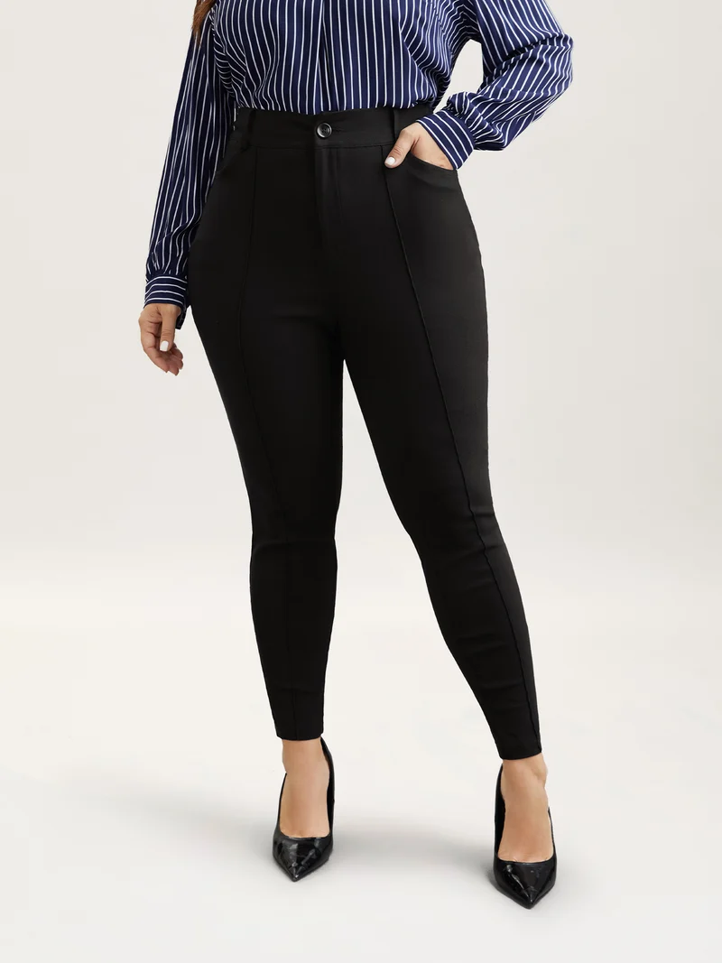 Stretchy Fabric Seamed Skinny-Fit Pants