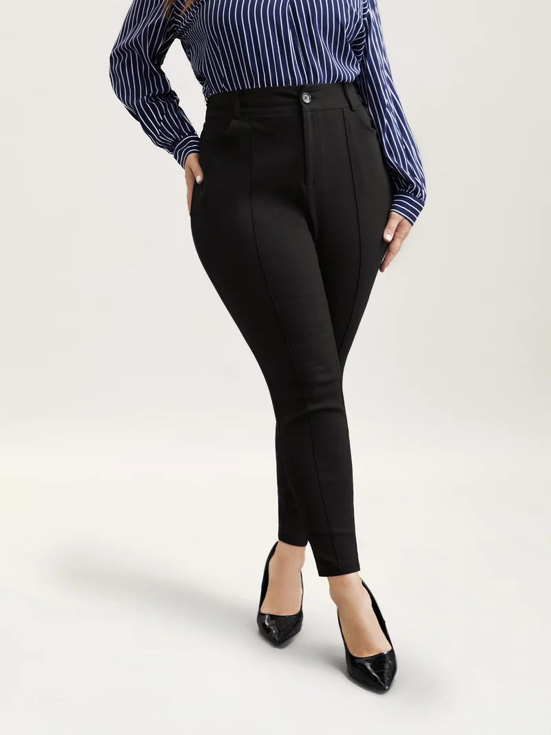 Stretchy Fabric Seamed Skinny-Fit Pants