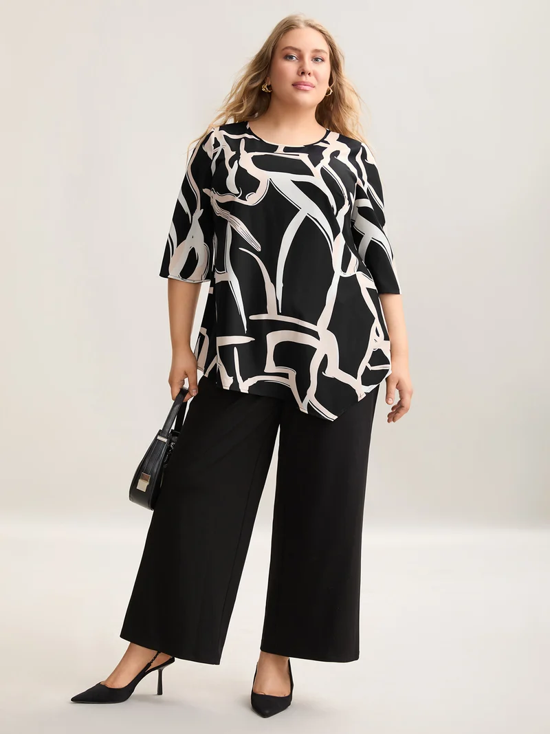 Asymmetrical Line Print Hi Low Hem Blouse